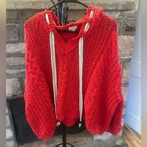 POL Red Chunky Knit Hooded Sweater Large